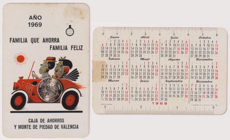 Calendario Fournier. Caja de ahorros y Monte de Piedad de Valencia 1969