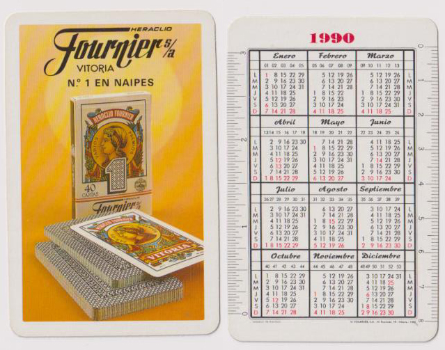 Calendario Fournier. Fournier nº 1 en naipes 1990