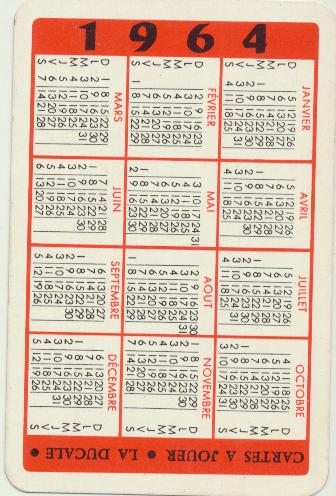 Cartes a jouer La ducale. Calendario 1964