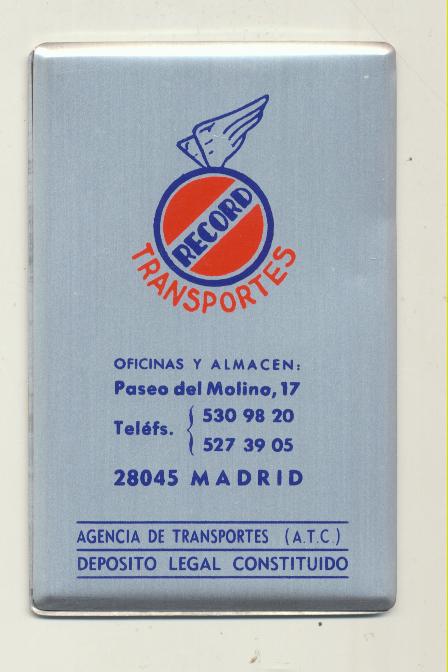 Teransportes Record. Calendario-Agenda Telefónica (en aluminio) para 1992. (22 páginas)