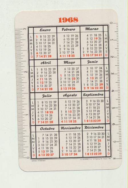 Calendario Fournier 1968. Banco de Bilbao