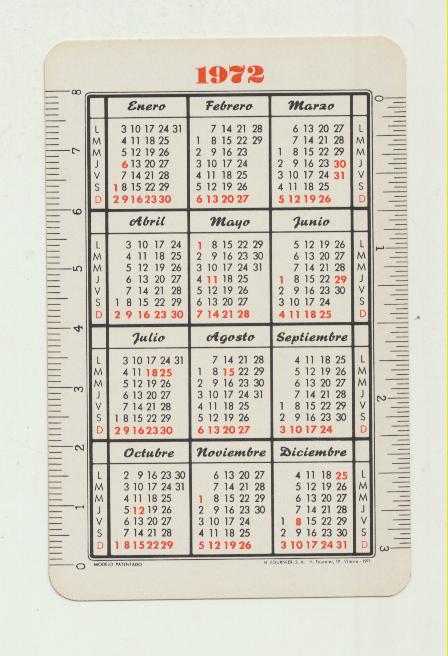 Calendario Fournier 1972. Banco de Bilbao