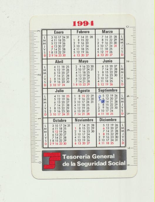 Calendario Fournier 1994. Tesorería General del Estado
