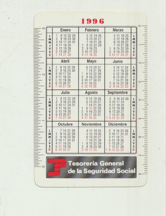 Calendario Fournier 1996. Tesorería General de la Seguridad Social