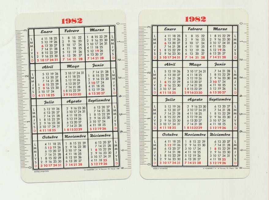 Calendario Fournier 1982. Banco de Bilbao. Lote de 2