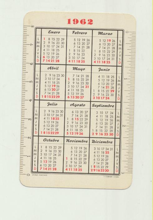 Calendario Fournier 1962. Banco Español de Crédito