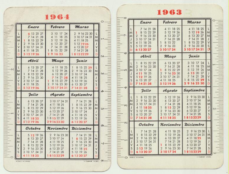 Calendario Fournier Banco Español de Crédito. 1963 y 1964
