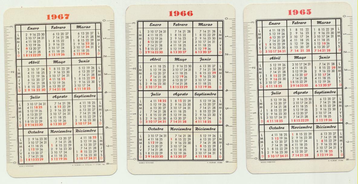 Calendario Fourier Banco Español de Crédito. 1965, 1966 y 1967