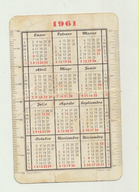 Calendario Fournier. Seguros Vascongada 1961