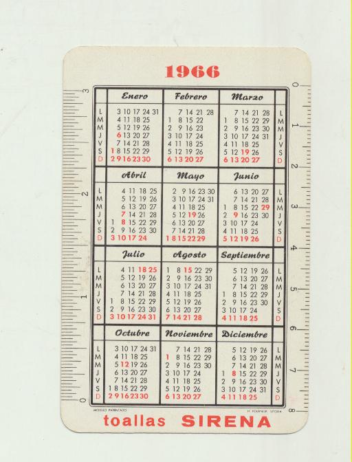 Calendario Fournier 1966. Toallas Sirena