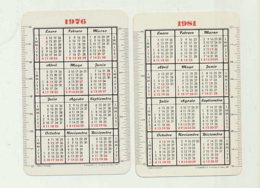 Calendario Fournier. Banco Hispano Americano 1976 y 1981 (Sucursal de Écija)