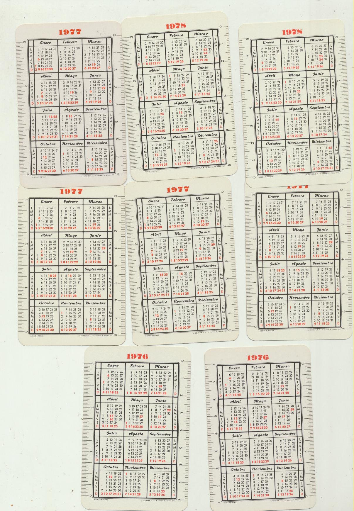 Calendario Fournier. Banco Hispano Americano 1976 (2) 1977 (4) 1978 (2)