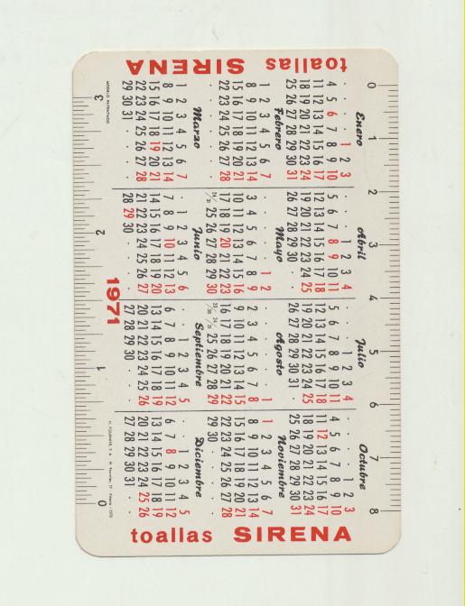 Calendario Fournier. Toallas Sirena 1971