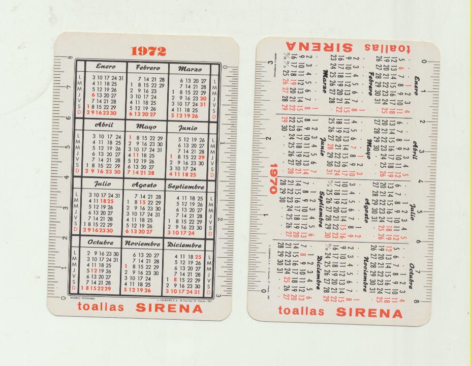 Calendario Fournier. Toallas Sirena 1969 y 1972