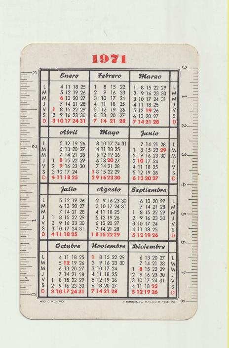 Calendario Fournier. Manuel P. Salcedo. Fabrica de Muebles. 1971