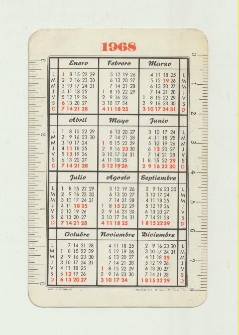 Calendario Fournier. Medical s.a. 1968