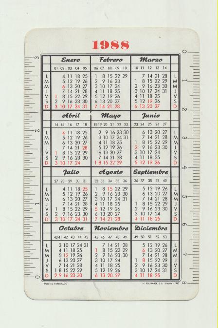 Calendario Fournier. Librería Linacero 1988