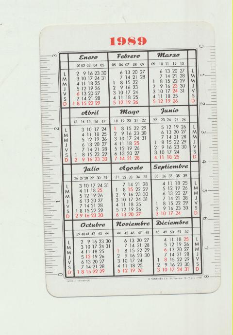 Calendario Fournier . Valda 1989