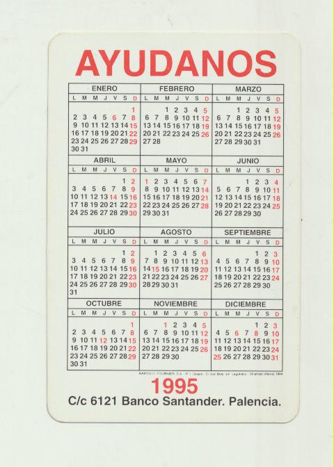 Calendario Fournier. Misioneros Extremo Oriente 1995