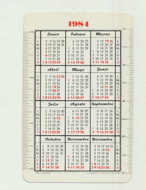 Calendario Fournier. Mapfre 1984