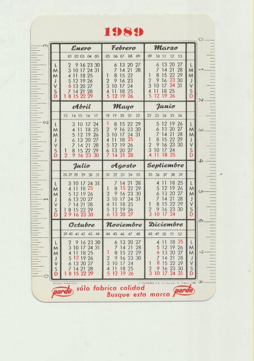 Calendario Fournier. Pardo 1989-1990