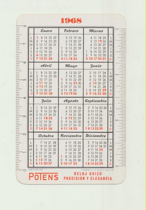 Calendario Fournier. Reloj Potens 1968