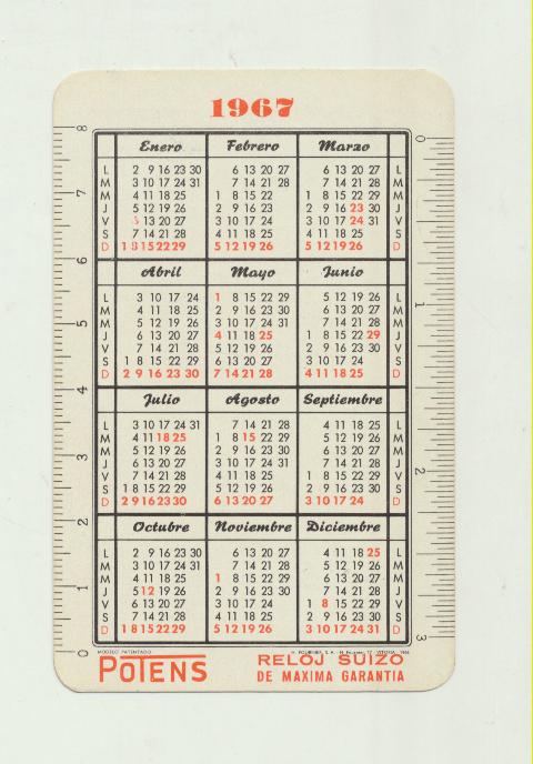 Calendario Fournier. Reloj Potens 1967