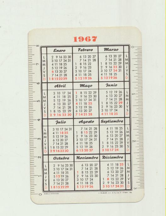 Calendario Fournier. Starlux 1967