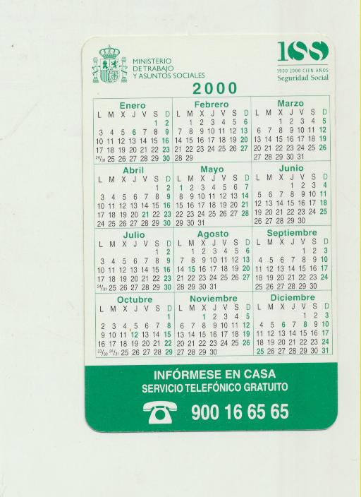 Calendario Instituto nacional de la Seguridad Social. Pensiones 2000