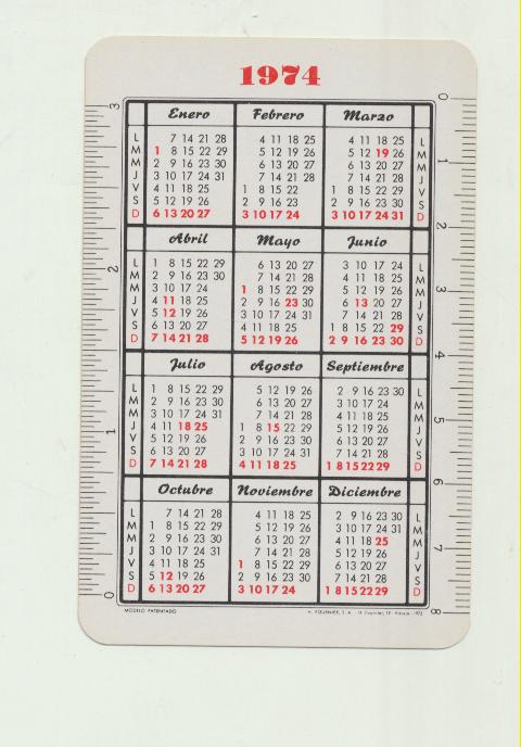 Calendario Fournier. Región. Diario de Asturias-Oviedo, 45, 46, 47 y 48. 1974