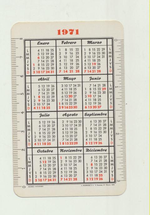 Calendario Fournier. Juegos de naipes 1971