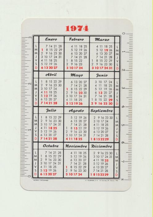 Calendario Fournier. Plan Nacional de Higiene y Seguridad del Trabajo 1974