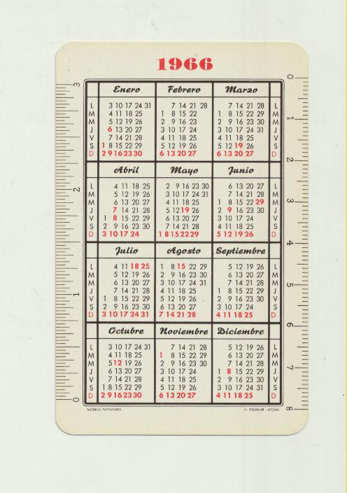 Calendario Fournier. Por Dios, la Patria y El Rey 1966
