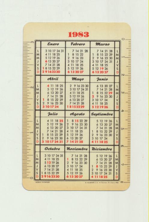 Calendario Fournier. Imedio 1983