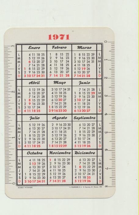 Calendario Fournier. Imedio 1971