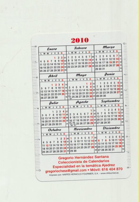 Calendario Fournier. Serie Ajedrez nº 10. 2010