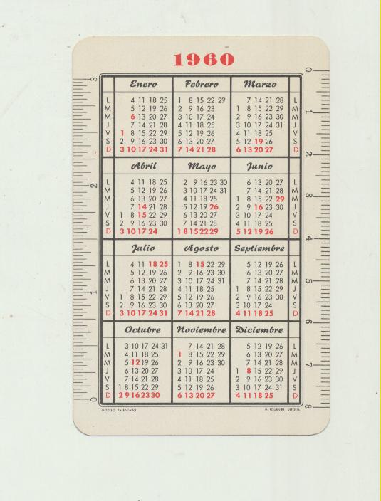 Calendario Fournier. S. S. El Papa juan XXIII 1960