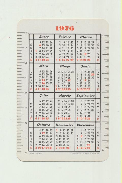 Calendario Fournier. Icona Protección de Aves Insectívoras 1976