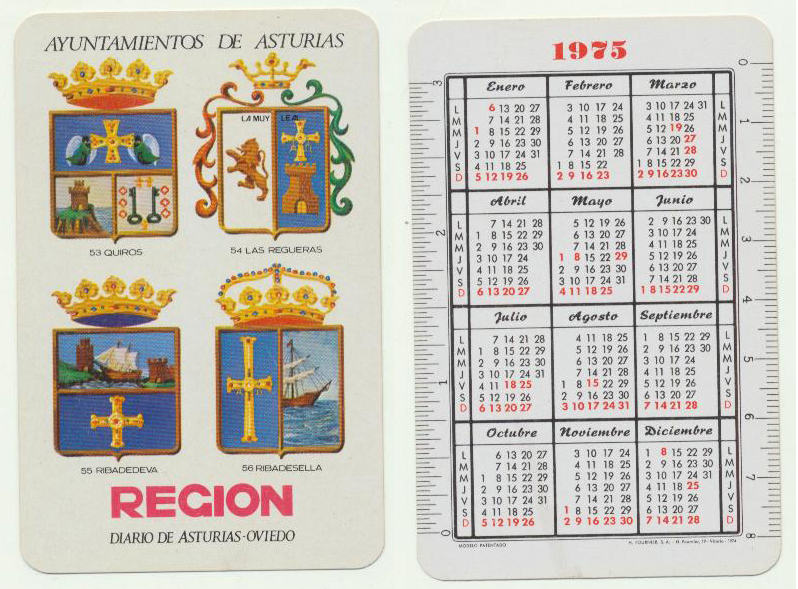 Calendario Fournier. Región. Diario de Asturias-Oviedo, 53 al 56. 1975