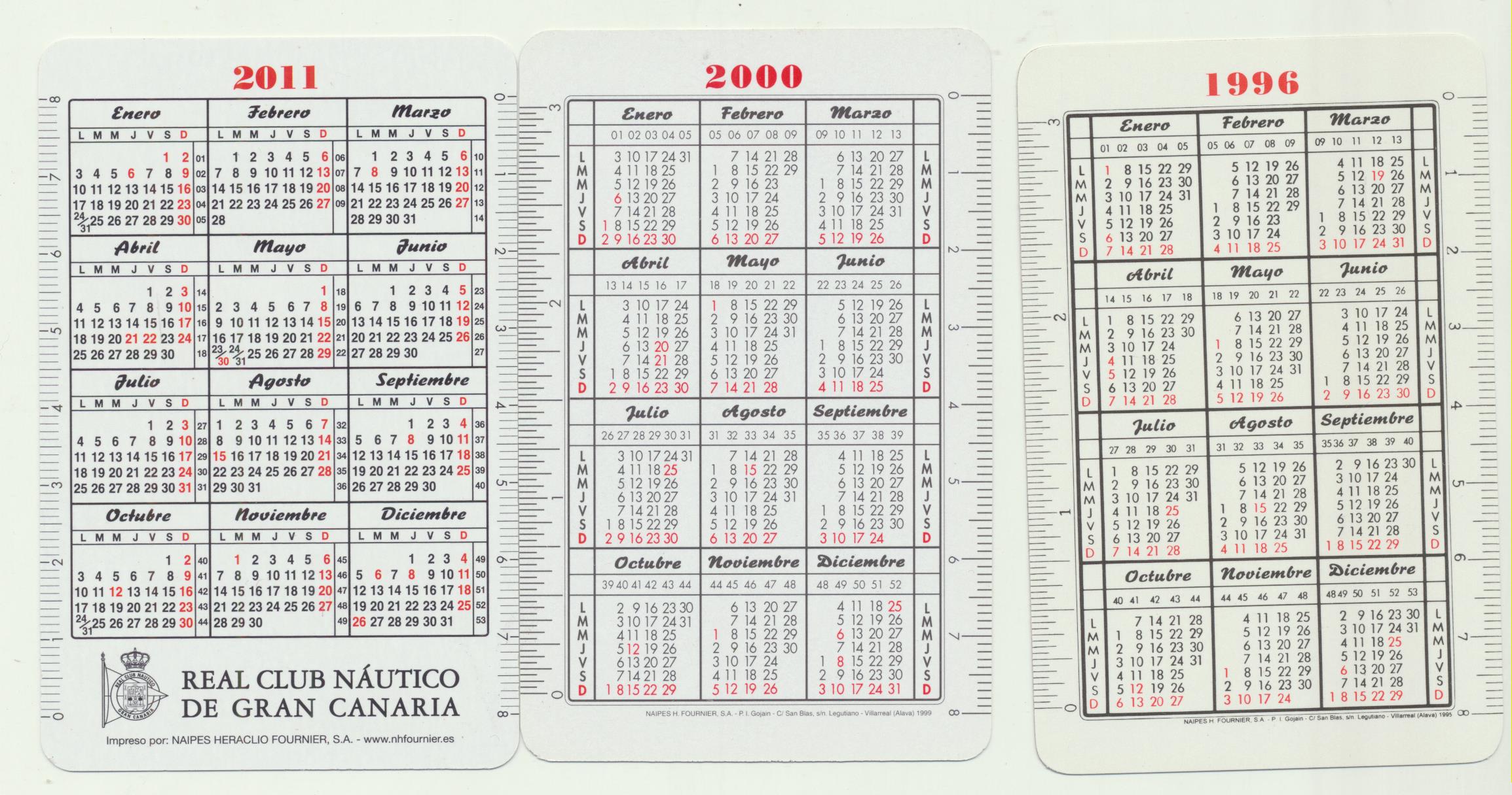 Lote de 3 Calendarios Fournier. TFB-Flight 2000, Real Club Náutico de Gran Canaria 2011 y BBV 1996
