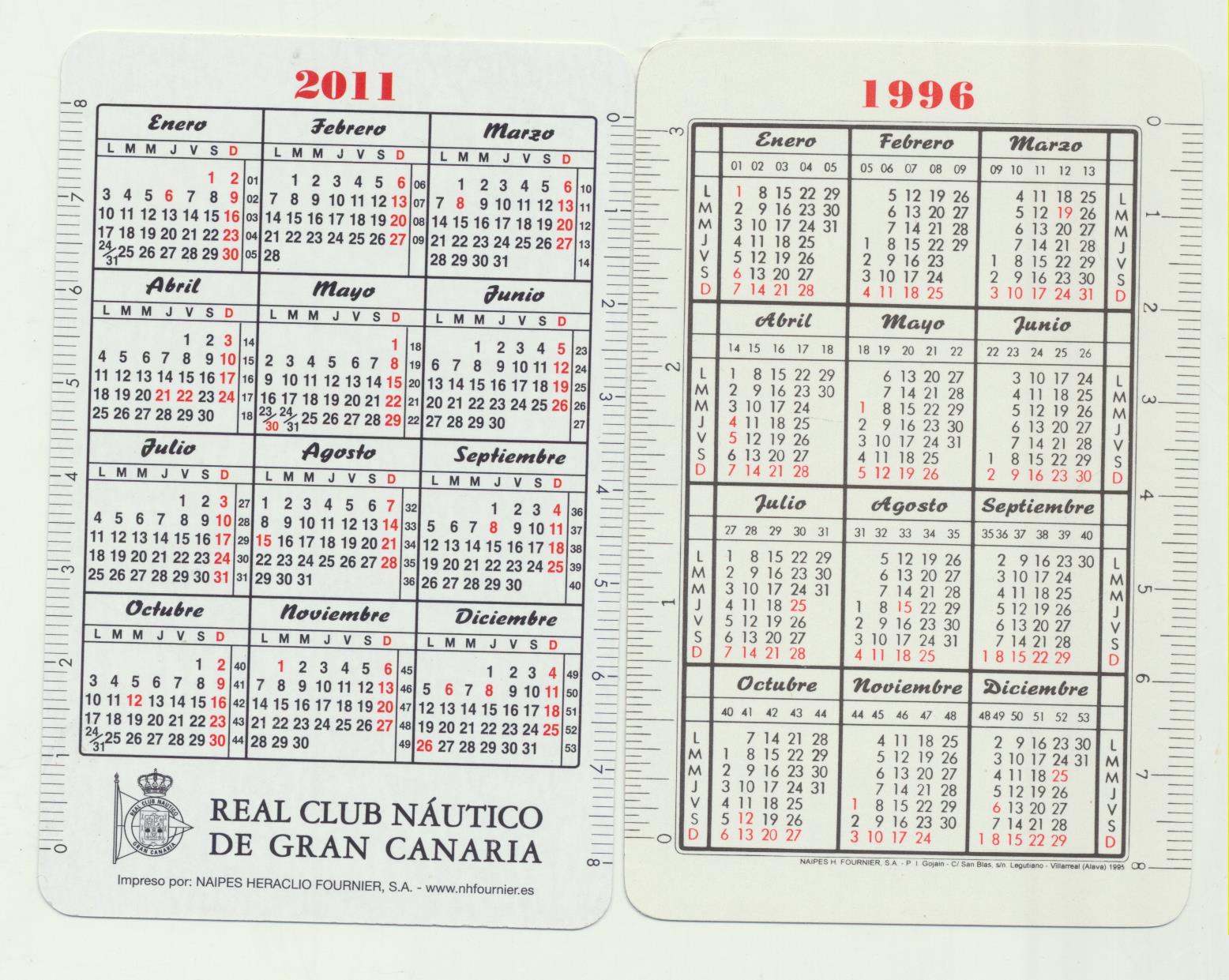 Lote de 2 Calendarios Fournier. BBV 1996 y Real Club Náutico de Gran Canaria 2011