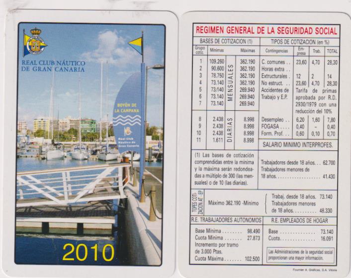 Lote de 2 calendarios Fournier. Régimen General de la Seguridad social 1995 y Real Club Náutico de Gran Canaria 2010