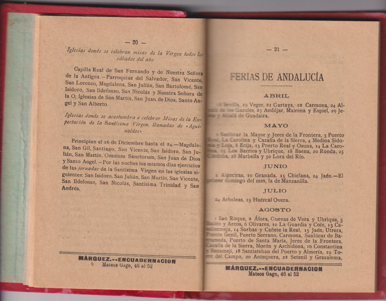 Almanaque 1926, Márquez Encuadernación, Sevilla (16x11) 134 páginas. MUY RARO