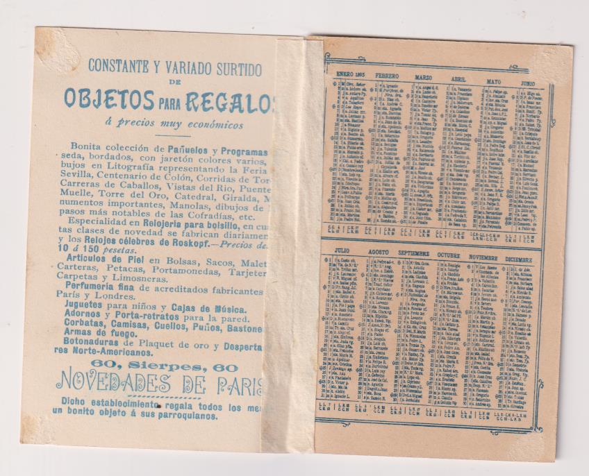 Novedades de Paris. Francisco Sousa. Sierpes 60. Sevilla. Calendario para 1895