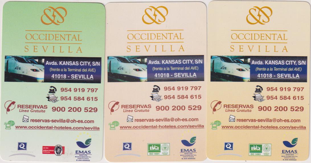 Lote de 3 Calendarios Fournier. Hotel Occidental Sevilla 2006, 2007 y 2008