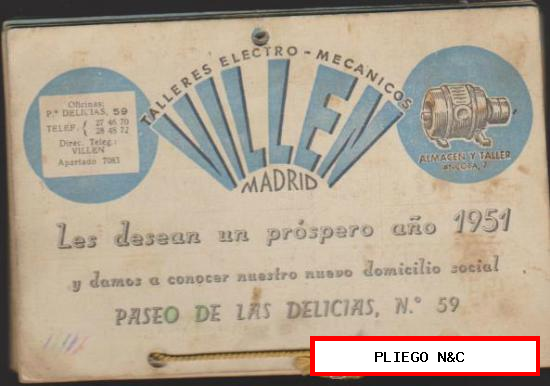 Calendario para 1951 (10x15) Publicidad de Talleres Electro-Mecánicos Villen. Madrid