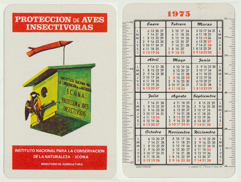Calendario Fournier. Icona. Protección de Aves Insectívoras 1975