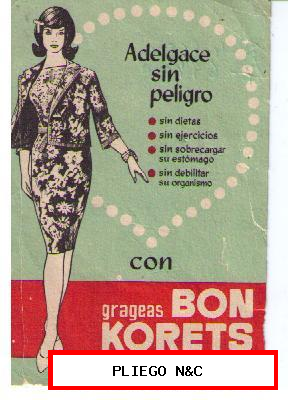Cartelito para peso (10X7) Publicidad de BON KORETS, grageas