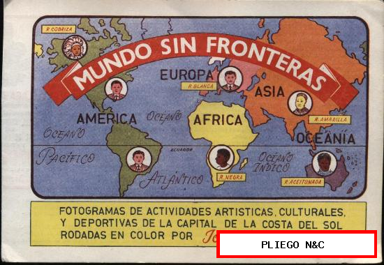 Cartel doble (12 X17,5) Mundo sin Fronteras. Málaga 1971