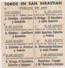 Toros en San Sebastián Verano de 1953. 9 de Agosto al 6 de Septiembre. (8x7,5)
